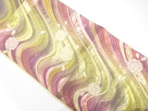 よろけ横段に桜模様織り出し　振袖用袋帯